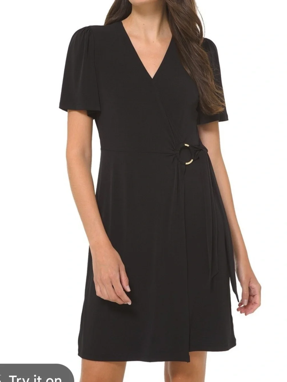 Michael Kors women’s short sleeve wrapped dress size small black with gold ring